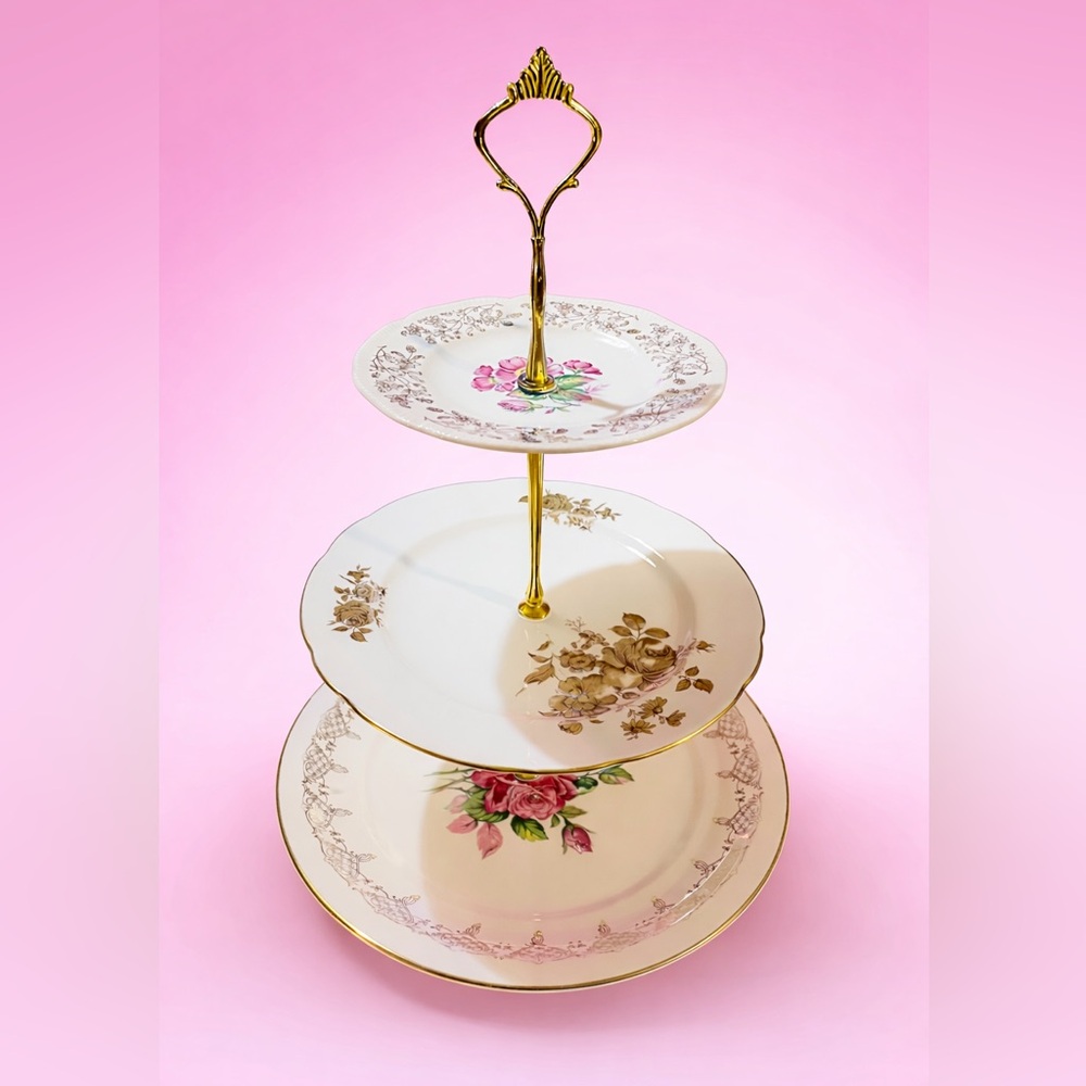 Elegant Floral Three-Tiered Serving Tray